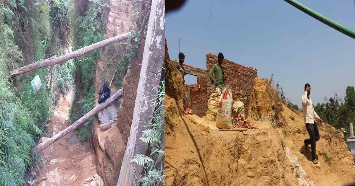 কক্সবাজারে লকডাউন দিয়ে দেড়শ ফুট উঁচুতে চলছে পাহাড় কর্তন