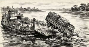 কালুরঘাট ফেরি থেকে ট্রাক কর্ণফুলীতে, অল্পের জন্য বাঁচলেন চালক