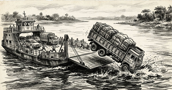 কালুরঘাট ফেরি থেকে ট্রাক কর্ণফুলীতে, অল্পের জন্য বাঁচলেন চালক