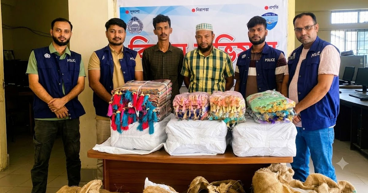 দৈনিক পূর্বকোণ - চট্টগ্রামের দৈনিক হাটহাজারীতে ৩৫ লাখ টাকার ভারতীয় শাড়ি-থ্রিপিসসহ গ্রেপ্তার ২