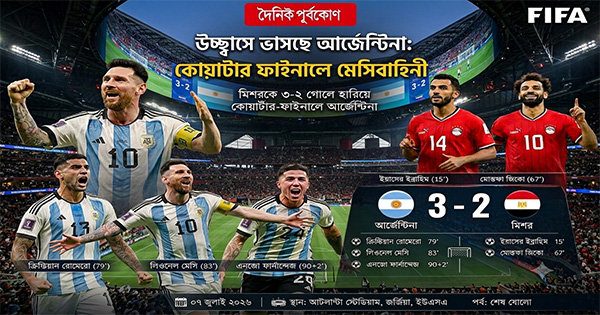 দৈনিক পূর্বকোণ - চট্টগ্রামের দৈনিক দুই গোলে পিছিয়ে থেকেও আর্জেন্টিনার অবিশ্বাস্য জয়