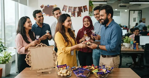 দৈনিক পূর্বকোণ - চট্টগ্রামের দৈনিক কাজের চাপ ভুলে সহকর্মীদের চকলেট উপহার দেওয়ার দিন